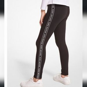 New Michael Kors Black Leggings with Logo Stripe